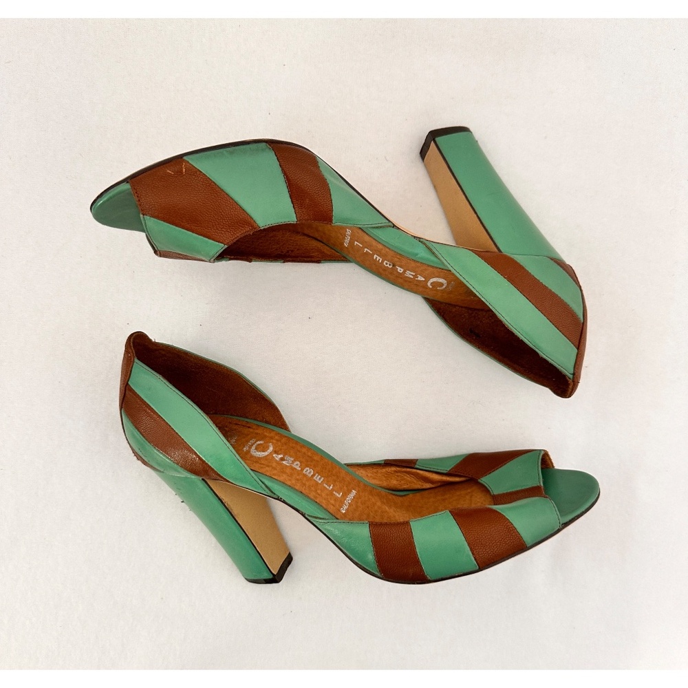 Jeffrey Campbell Rare Brown/Teal Leather Block Heel, 9